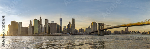 New York, Panorama, skyline,america, Manhattan Downtown urban view with Brooklyn bridge