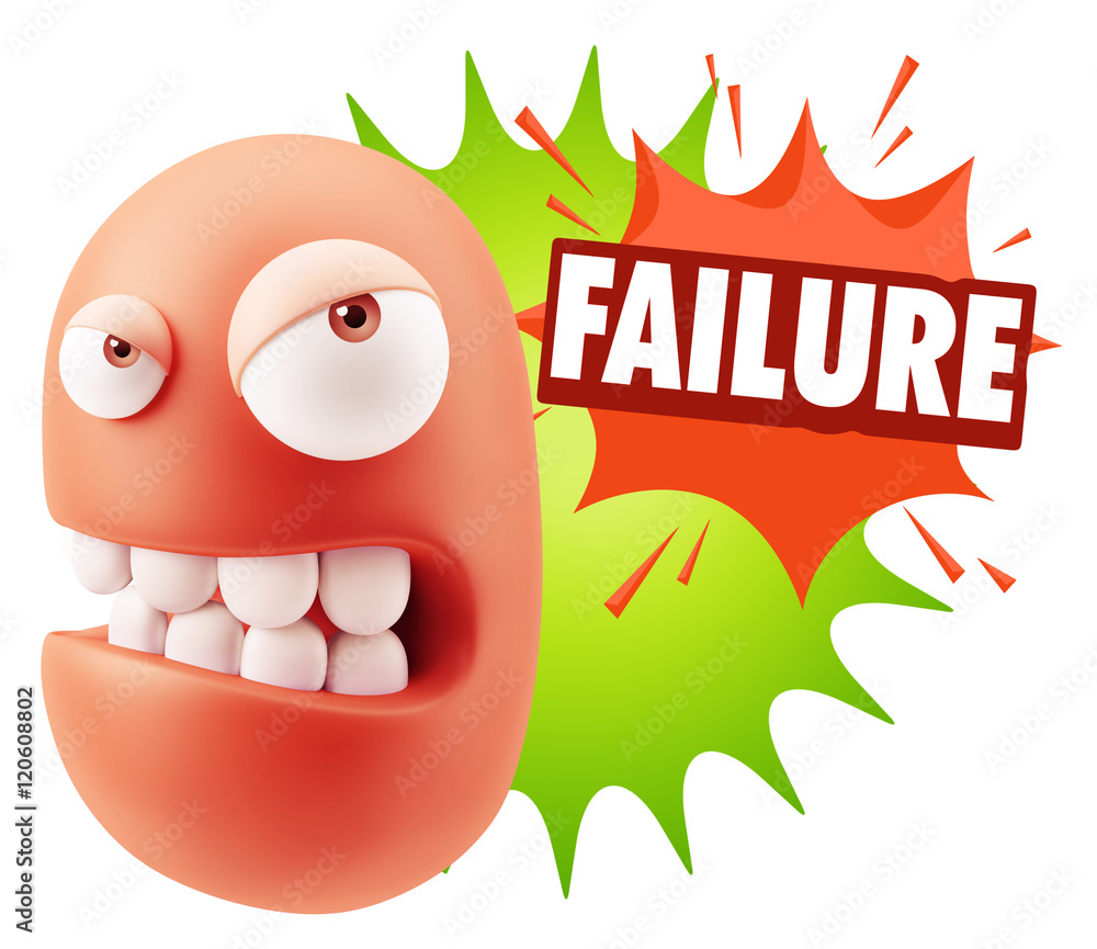 3d Illustration Angry Face Emoticon saying Failure with Colorful 3d Illustration Angry Face Emoticon saying Failure with Colorful