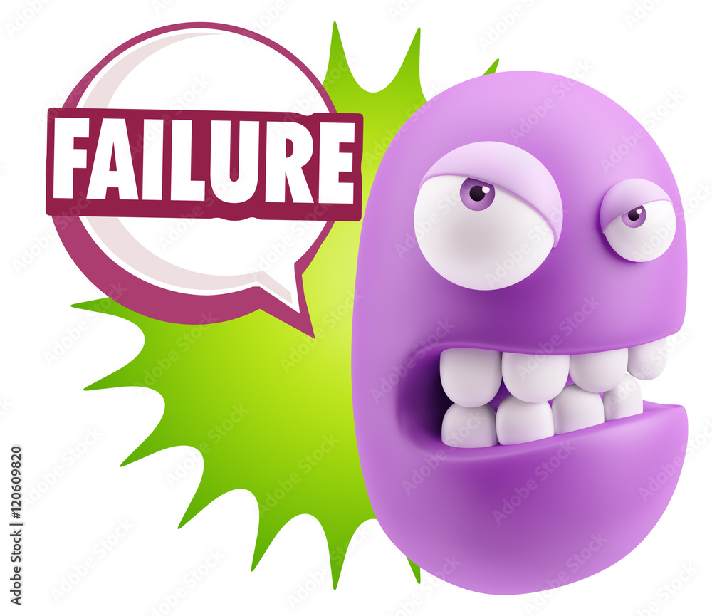 3d Illustration Angry Face Emoticon saying Failure with Colorful 3d Illustration Angry Face Emoticon saying Failure with Colorful
