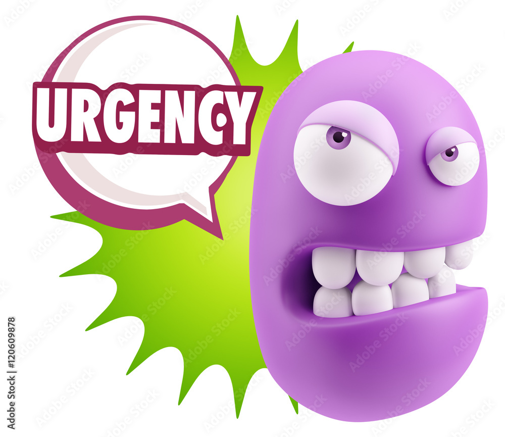 3d Illustration Angry Face Emoticon saying Urgency with Colorful 3d Illustration Angry Face Emoticon saying Urgency with Colorful