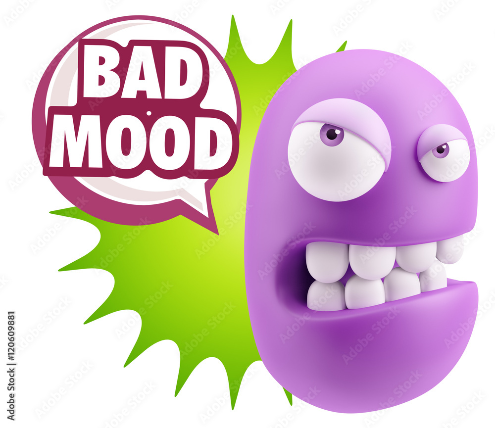 3d Illustration Angry Face Emoticon saying Bad Mood with Colorfu 3d Illustration Angry Face Emoticon saying Bad Mood with Colorfu