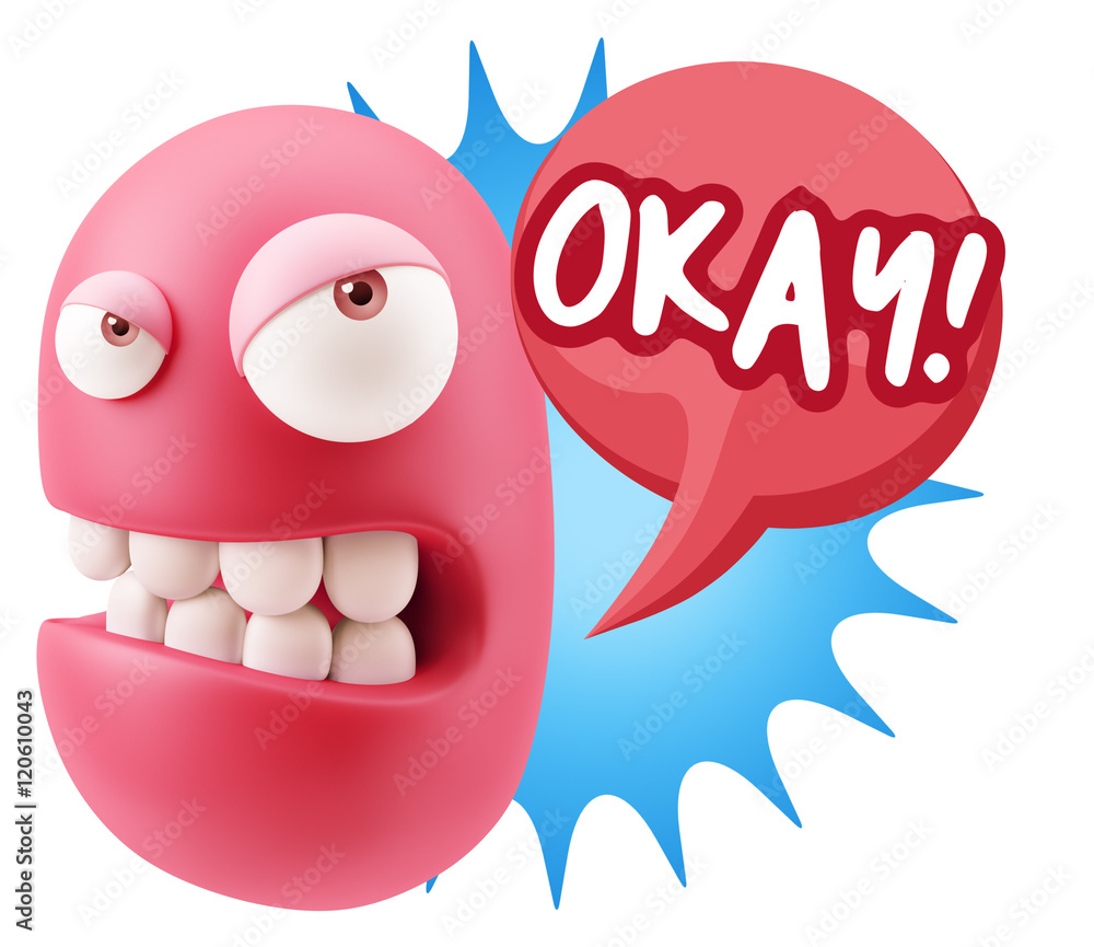3d Illustration Angry Face Emoticon saying Okay with Colorful Sp 3d Illustration Angry Face Emoticon saying Okay with Colorful Sp