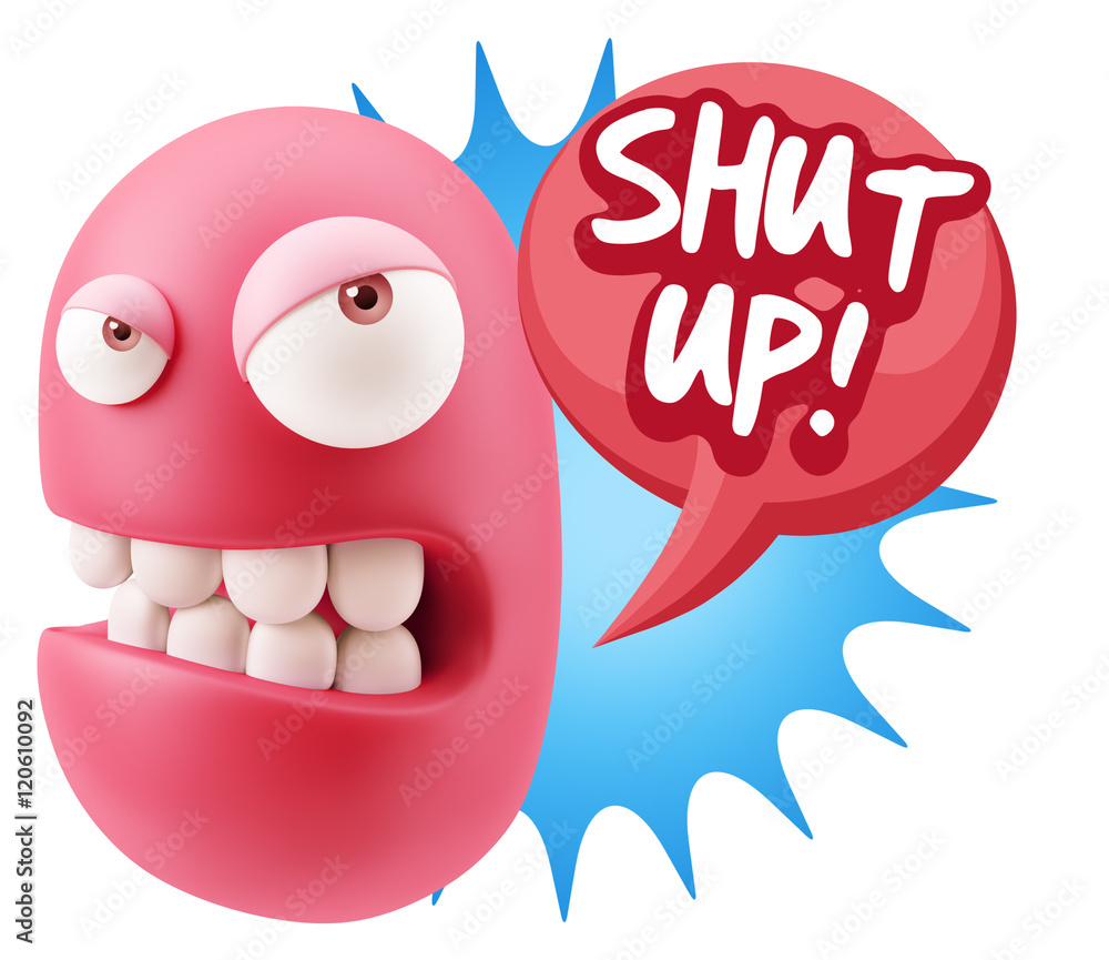 3d Illustration Angry Face Emoticon saying Shut Up with Colorful 3d Illustration Angry Face Emoticon saying Shut Up with Colorful