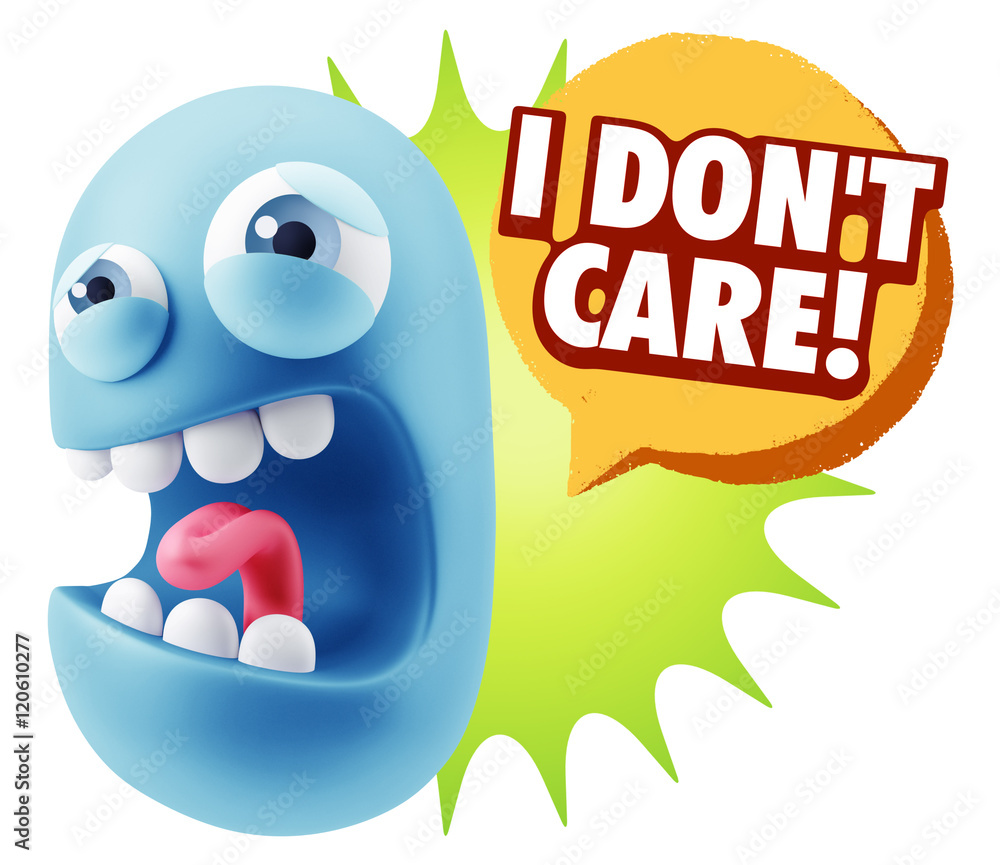 3d Illustration Angry Face Emoticon saying I Don't Care with Col 3d Illustration Angry Face Emoticon saying I Don't Care with Col