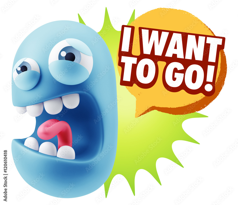 3d Illustration Angry Face Emoticon saying I Want to Go with Col 3d Illustration Angry Face Emoticon saying I Want to Go with Col
