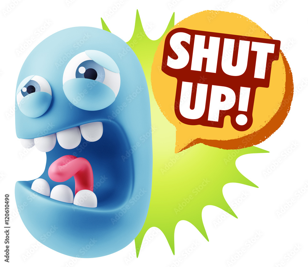 3d Illustration Angry Face Emoticon saying Shut Up with Colorful 3d Illustration Angry Face Emoticon saying Shut Up with Colorful