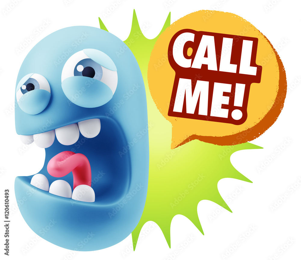 3d Illustration Angry Face Emoticon saying Call me with Colorful 3d Illustration Angry Face Emoticon saying Call me with Colorful
