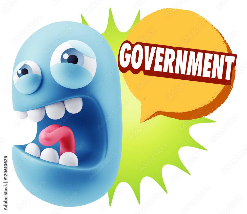 3d Illustration Angry Face Emoticon saying Government with Color 3d Illustration Angry Face Emoticon saying Government with Color