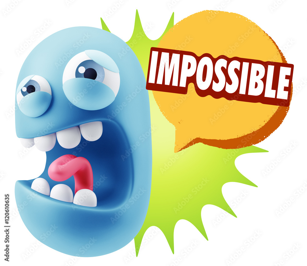 3d Illustration Angry Face Emoticon saying Impossible with Color 3d Illustration Angry Face Emoticon saying Impossible with Color