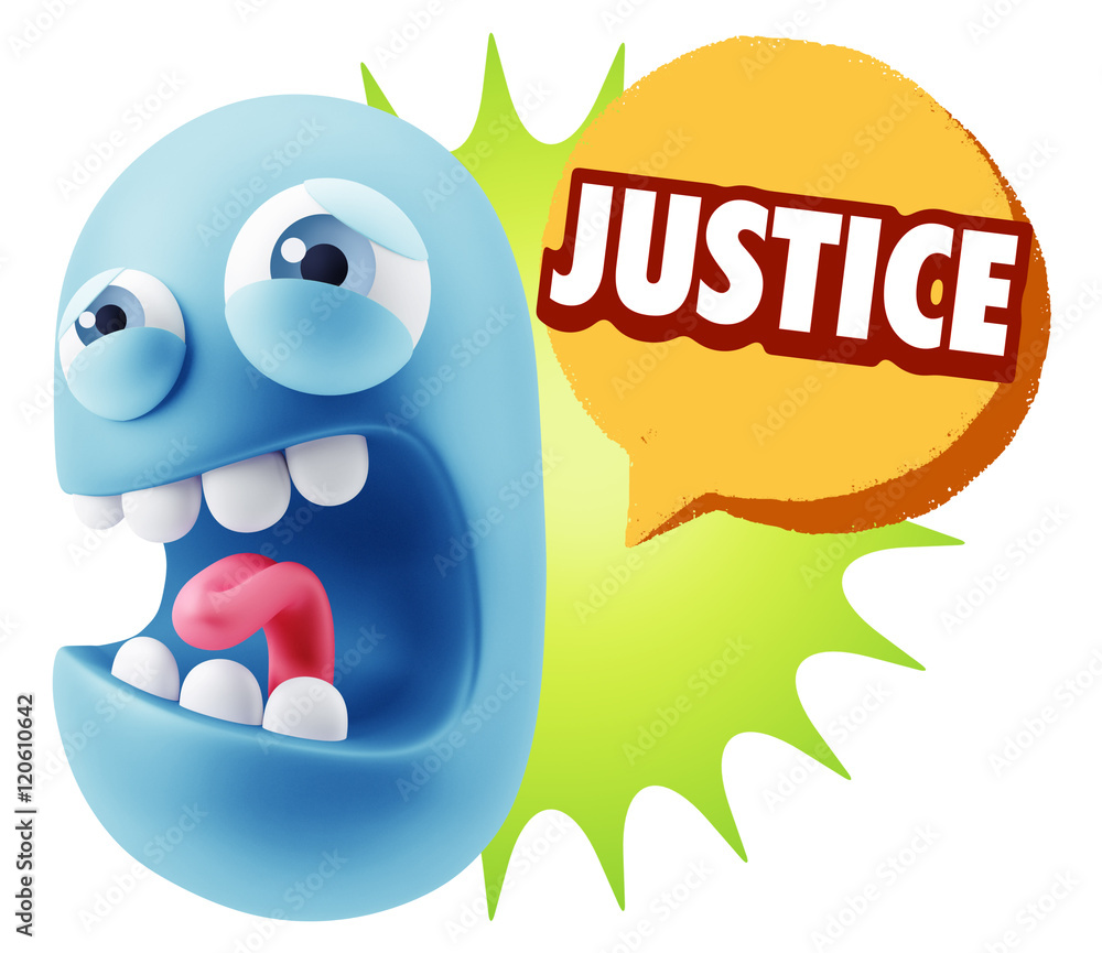 3d Illustration Angry Face Emoticon saying Justice with Colorful 3d Illustration Angry Face Emoticon saying Justice with Colorful