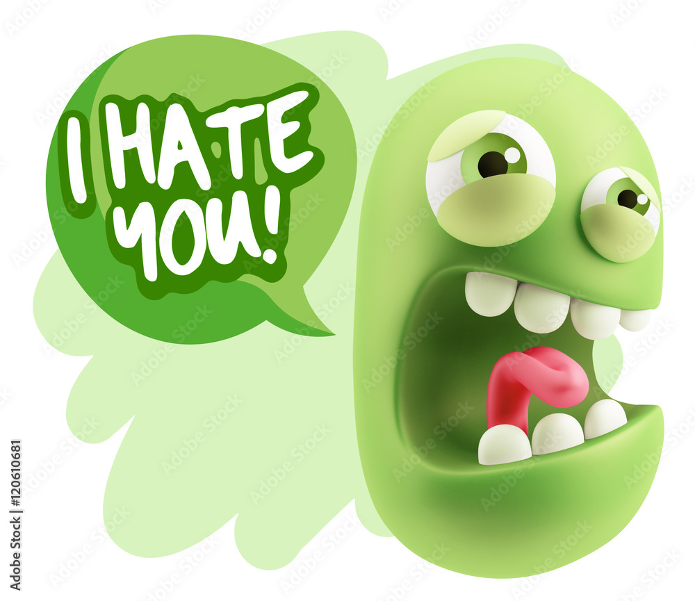 3d Illustration Angry Face Emoticon saying I Hate you with Color 3d Illustration Angry Face Emoticon saying I Hate you with Color