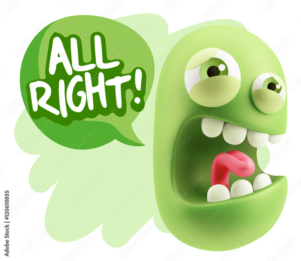 3d Illustration Angry Face Emoticon saying All Right with Colorf 3d Illustration Angry Face Emoticon saying All Right with Colorf