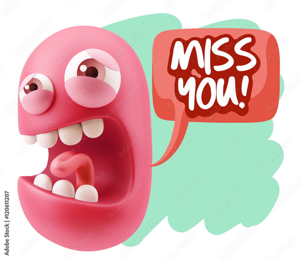 3d Illustration Angry Face Emoticon saying Miss You with Colorfu 3d Illustration Angry Face Emoticon saying Miss You with Colorfu