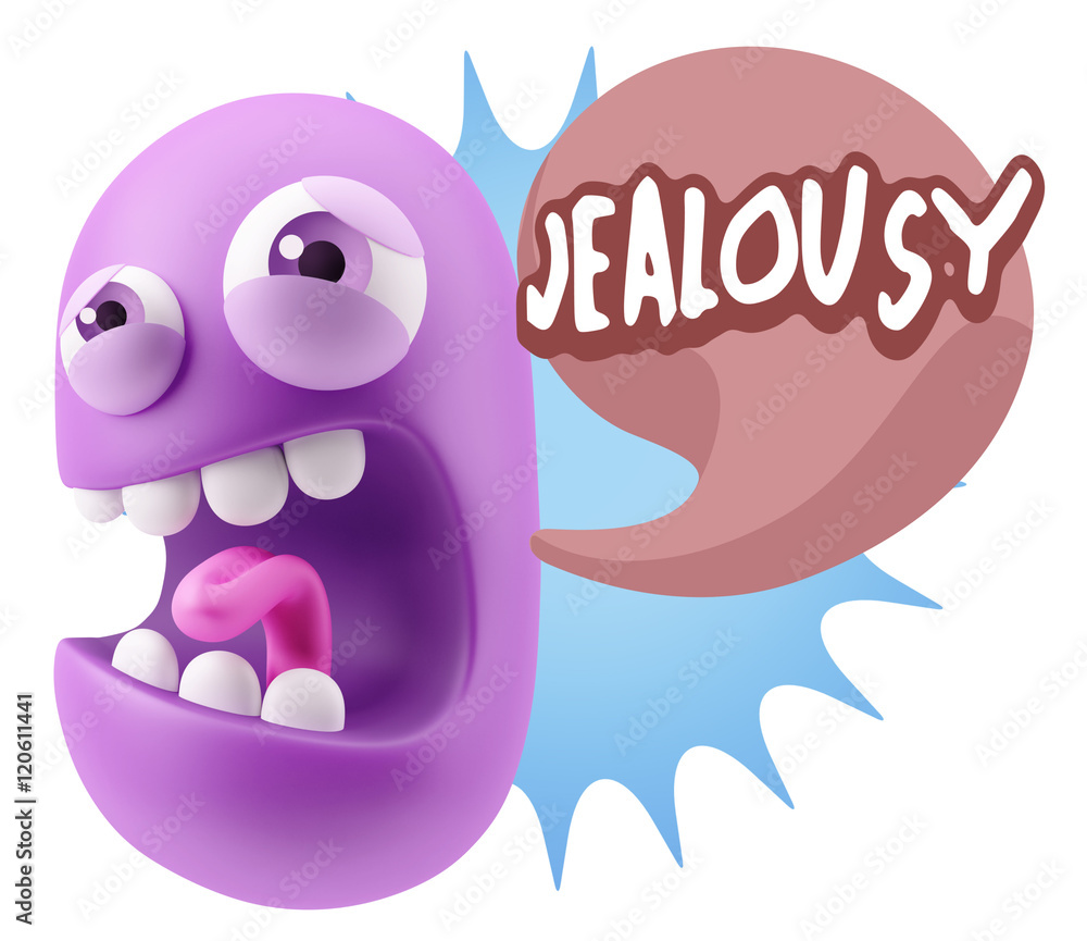 3d Illustration Angry Face Emoticon saying Jealousy with Colorfu 3d Illustration Angry Face Emoticon saying Jealousy with Colorfu