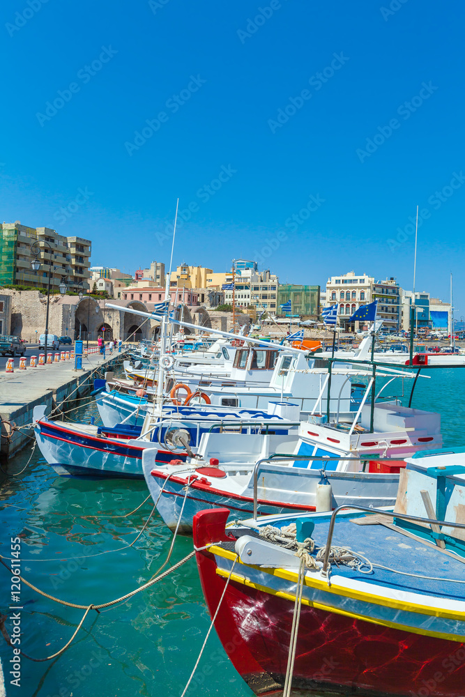 Fishing Boats and Heraklion Promenade, Crete