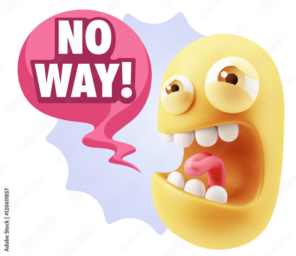 3d Illustration Angry Face Emoticon saying No Way with Colorful