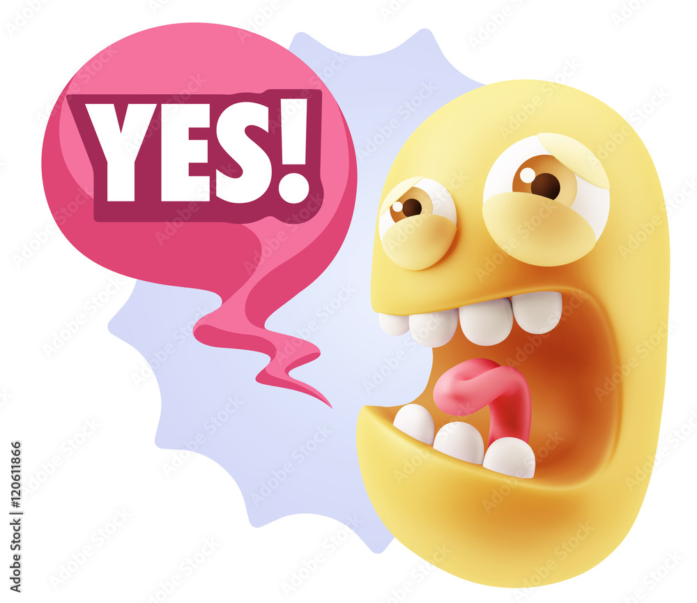 3d Illustration Angry Face Emoticon saying Yes with Colorful Spe 3d Illustration Angry Face Emoticon saying Yes with Colorful Spe
