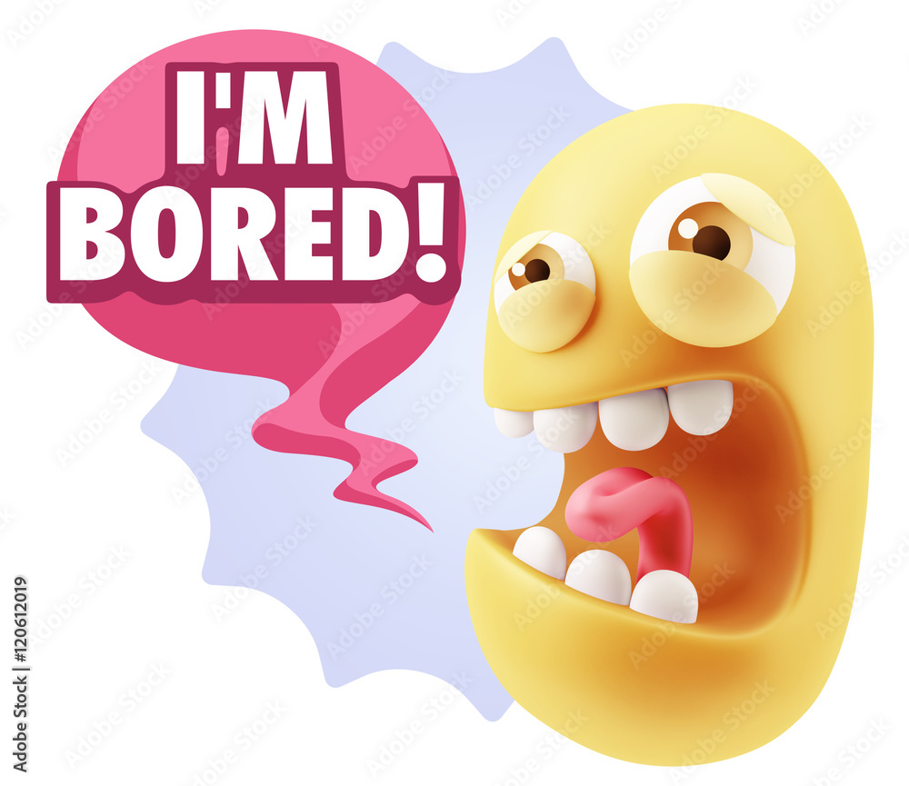 3d Illustration Angry Face Emoticon saying I'm Bored with Colorf 3d Illustration Angry Face Emoticon saying I'm Bored with Colorf