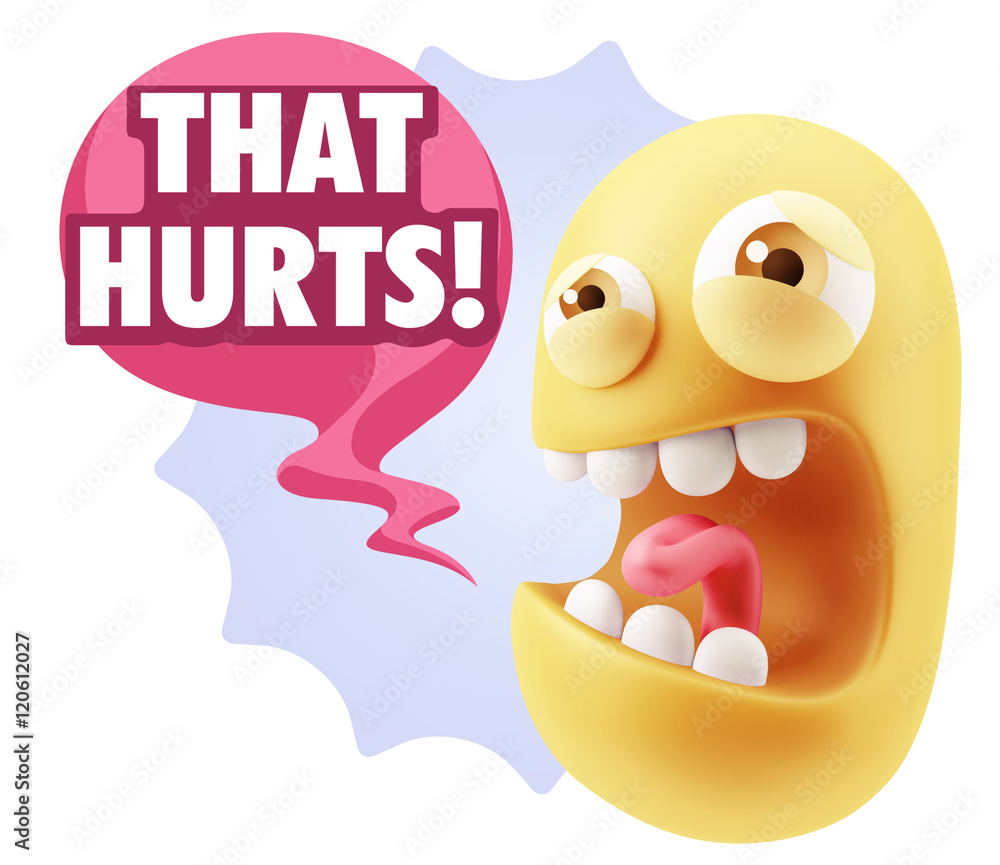 3d Illustration Angry Face Emoticon saying That Hurts with Color 3d Illustration Angry Face Emoticon saying That Hurts with Color