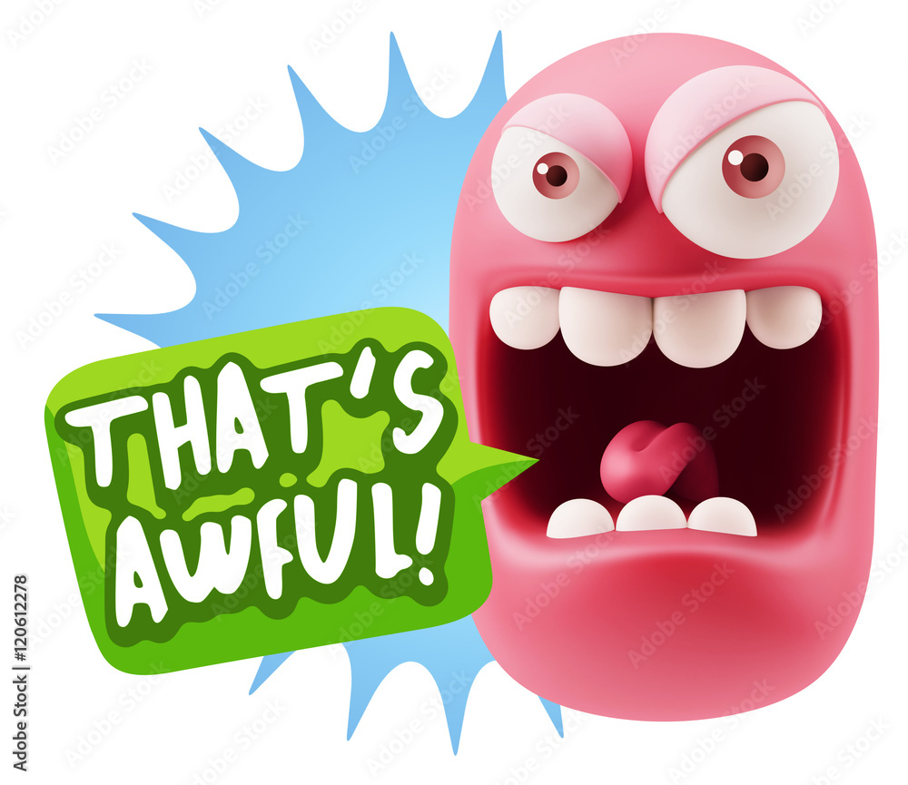 3d Illustration Angry Face Emoticon saying That's Awful with Col 3d Illustration Angry Face Emoticon saying That's Awful with Col