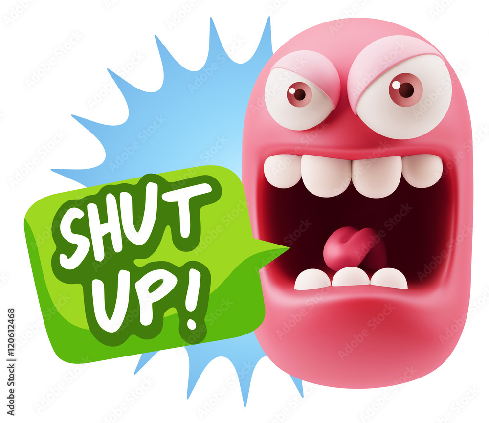 3d Illustration Angry Face Emoticon saying Shut Up with Colorful 3d Illustration Angry Face Emoticon saying Shut Up with Colorful