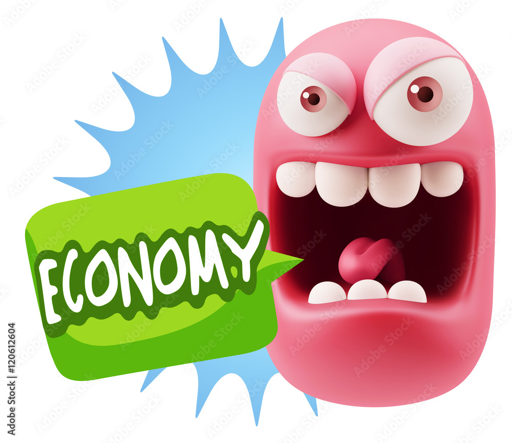 3d Illustration Angry Face Emoticon saying Economy with Colorful 3d Illustration Angry Face Emoticon saying Economy with Colorful