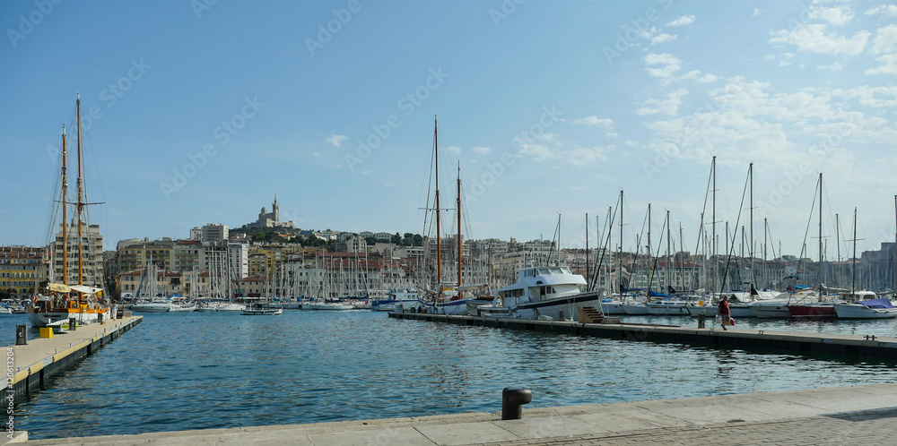 Basilica Notre Dame de la Garde and old port Marseille