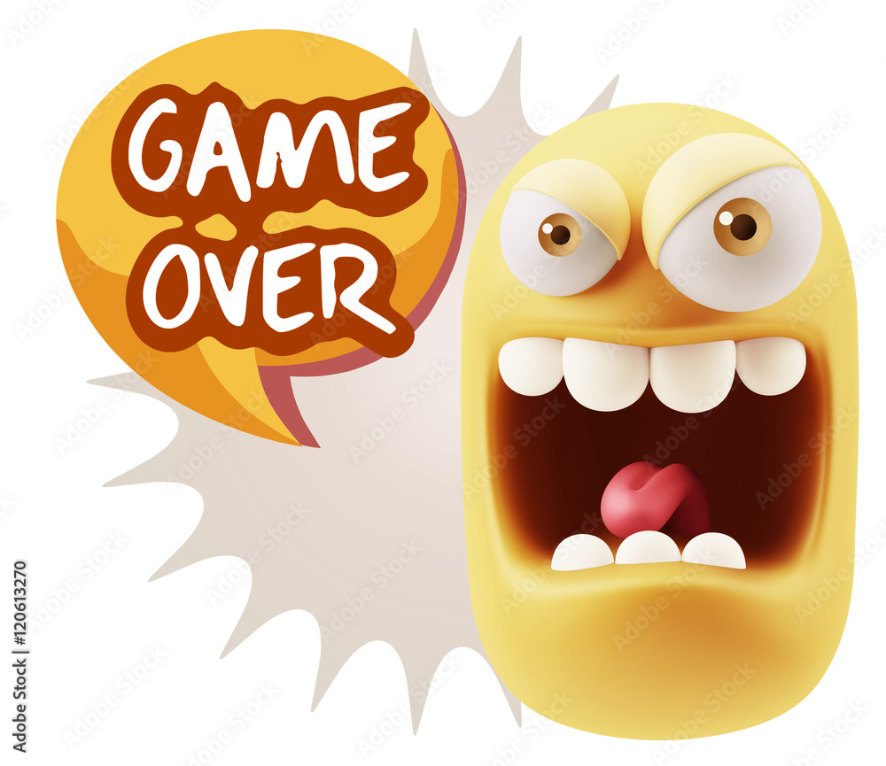 3d Illustration Angry Face Emoticon saying Game Over with Colorf 3d Illustration Angry Face Emoticon saying Game Over with Colorf