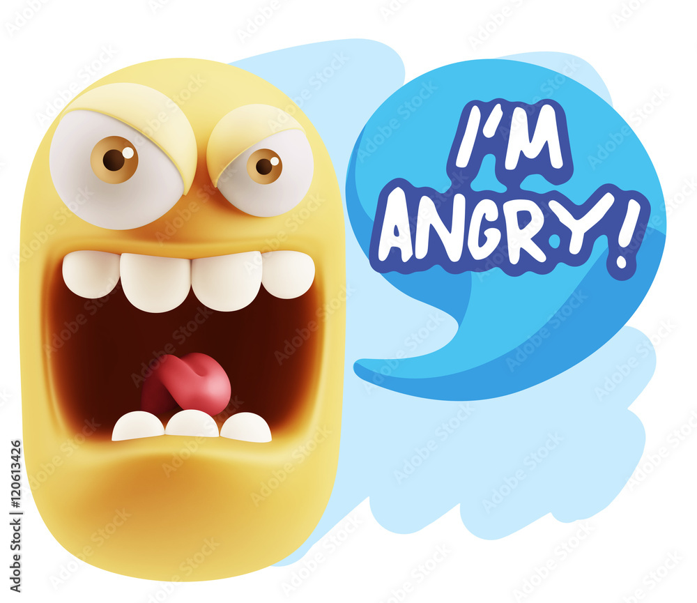 3d Illustration Angry Face Emoticon saying I'm Angry with Colorf 3d Illustration Angry Face Emoticon saying I'm Angry with Colorf