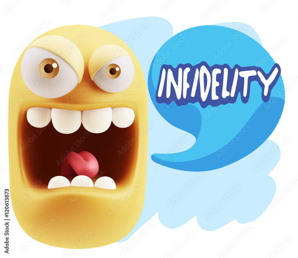 Obraz premium 3d Illustration Angry Face Emoticon saying Infidelity with Color