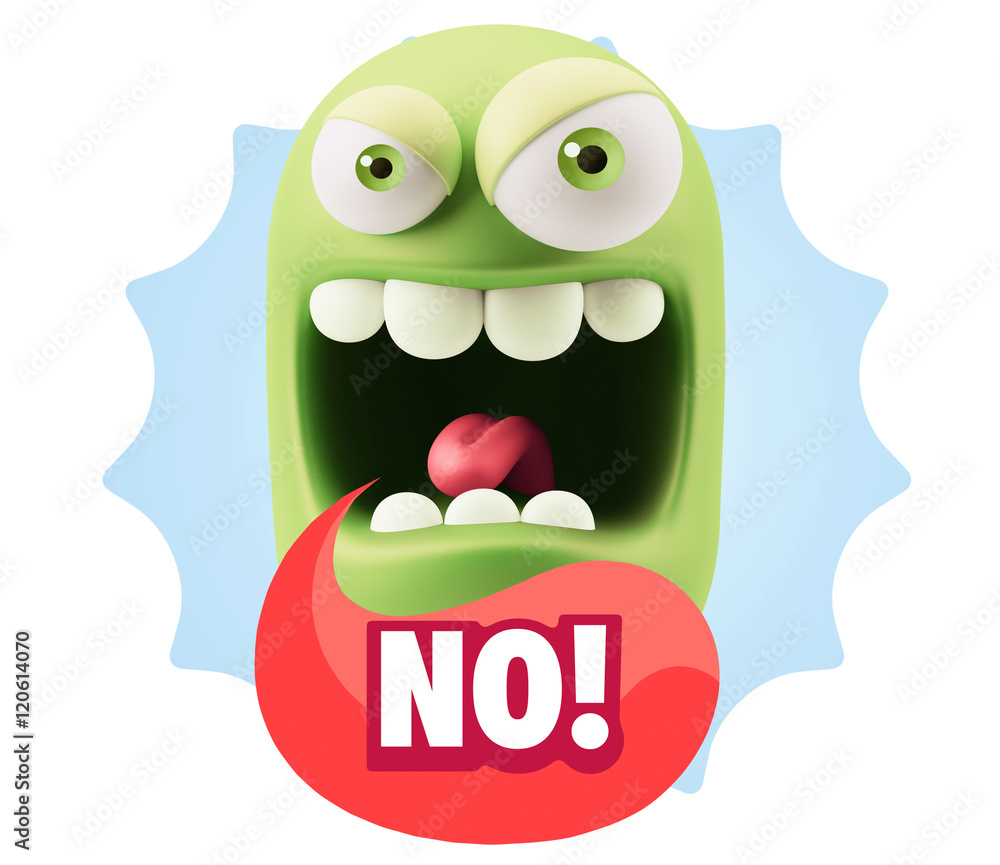 3d Illustration Angry Face Emoticon saying No with Colorful Spee 3d Illustration Angry Face Emoticon saying No with Colorful Spee