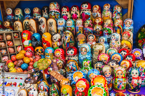 Ukrainian nesting dolls. Colorful Ukrainian and Russian souvenirs