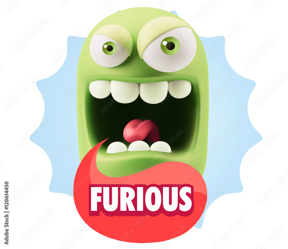 3d Illustration Angry Face Emoticon saying Furious with Colorful 3d Illustration Angry Face Emoticon saying Furious with Colorful