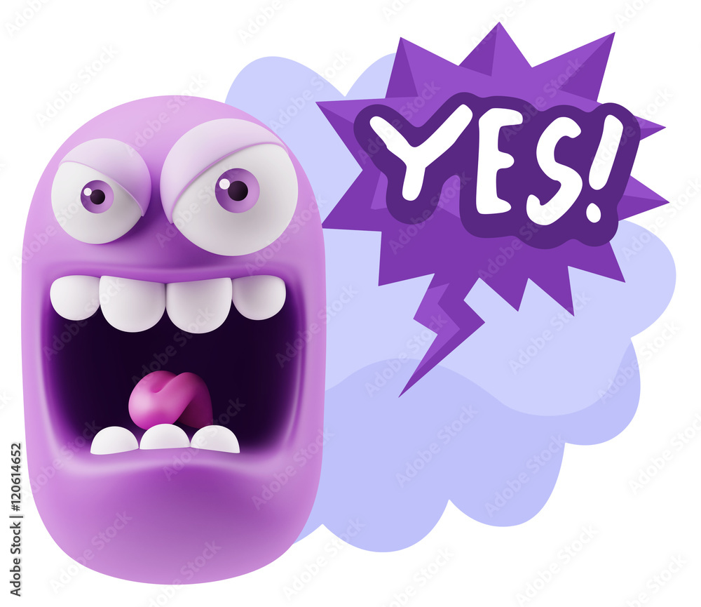 Obraz premium 3d Illustration Angry Face Emoticon saying Yes with Colorful Spe