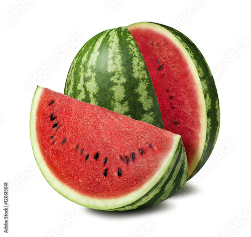 Canvastavla Watermelon cut slice isolated on white background as package design element