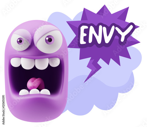 Fotografía 3d Illustration Angry Face Emoticon saying Envy with Colorful Sp