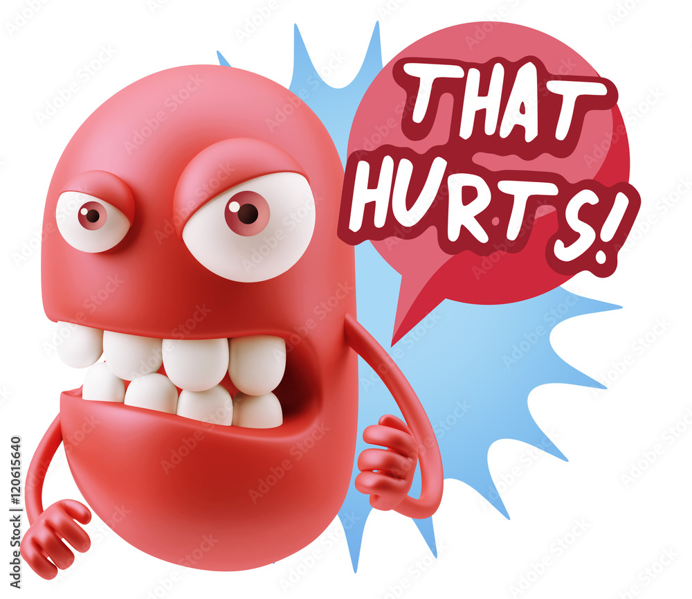 3d Rendering Angry Character Emoji saying That Hurts with Colorf 3d Rendering Angry Character Emoji saying That Hurts with Colorf