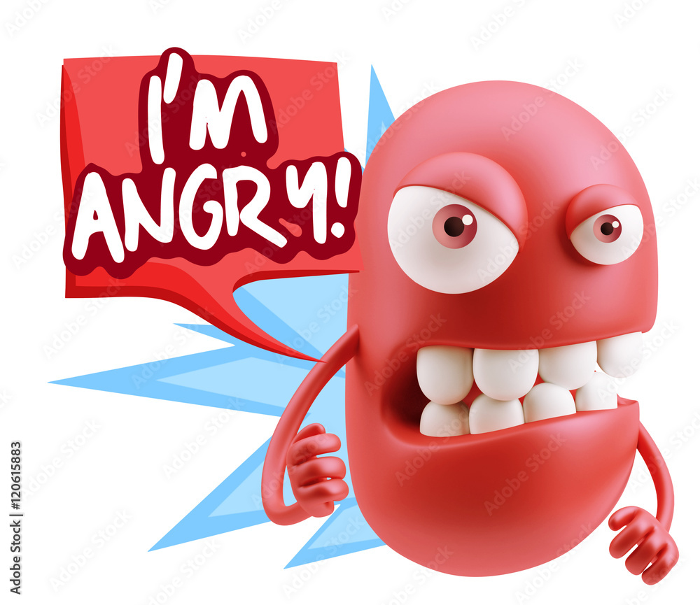 3d Rendering Angry Character Emoji saying I'm Angry with Colorfu 3d Rendering Angry Character Emoji saying I'm Angry with Colorfu
