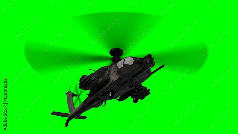 armed longbow apache helicopter in flight on green screen armed longbow apache helicopter in flight on green screen