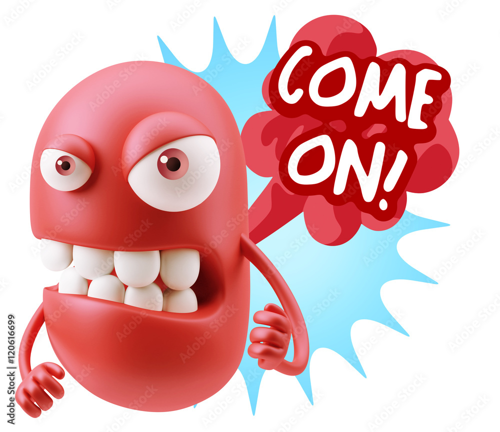 Obraz premium 3d Rendering Angry Character Emoji saying Come On with Colorful