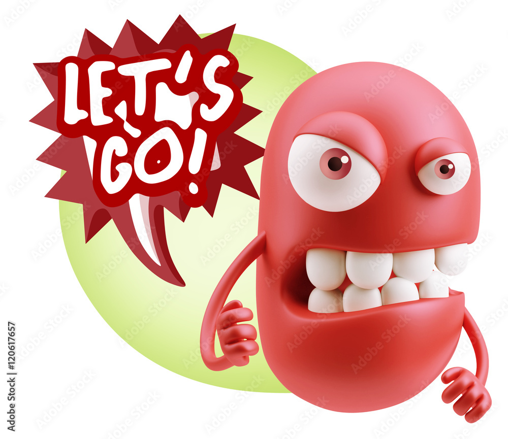 Fototapeta premium 3d Rendering Angry Character Emoji saying Let's Go with Colorful