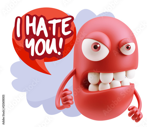 Quadro em tela 3d Rendering Angry Character Emoji saying I Hate you with Colorf