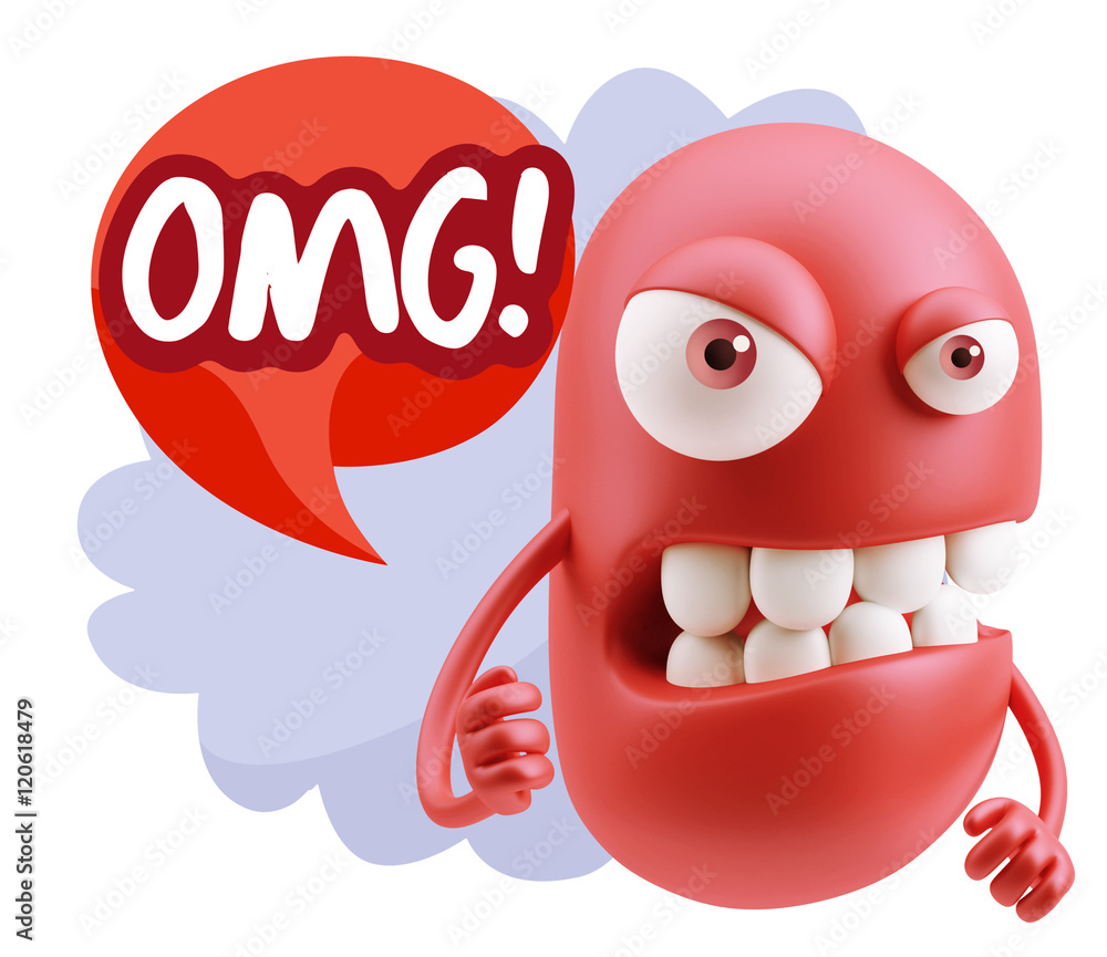 3d Rendering Angry Character Emoji saying OMG with Colorful Spee 3d Rendering Angry Character Emoji saying OMG with Colorful Spee