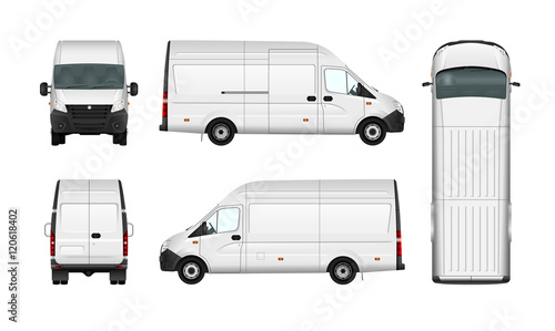 Cargo van vector illustration blank on white. City commercial minibus. Isolated delivery vehicle.
