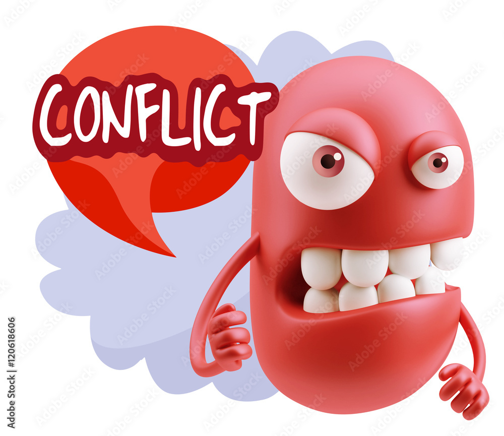 3d Rendering Angry Character Emoji saying Conflict with Colorful 3d Rendering Angry Character Emoji saying Conflict with Colorful