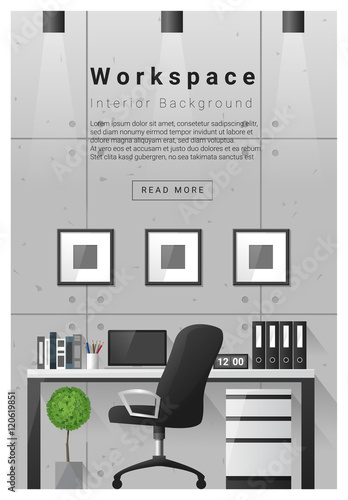 Interior design Modern workspace banner , vector, illustration
