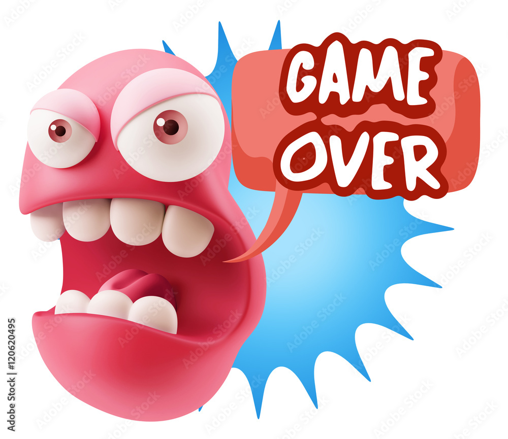 3d Rendering Angry Character Emoji saying Game Over with Colorfu 3d Rendering Angry Character Emoji saying Game Over with Colorfu