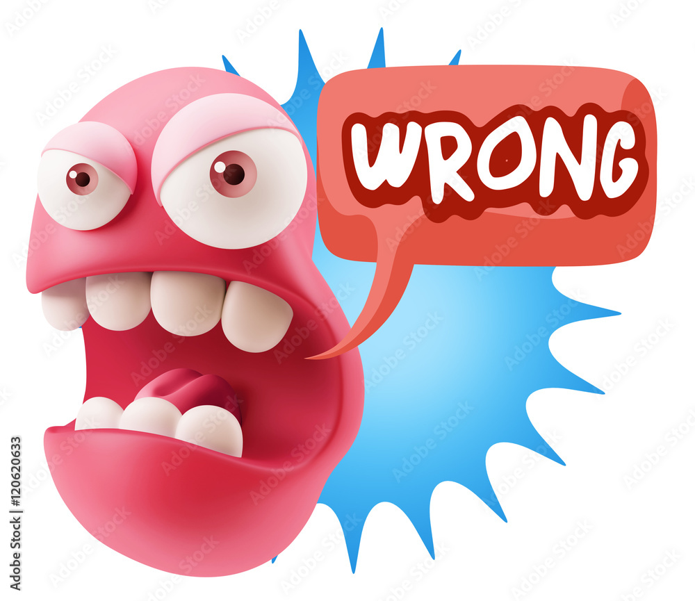 Obraz premium 3d Rendering Angry Character Emoji saying Wrong with Colorful Sp