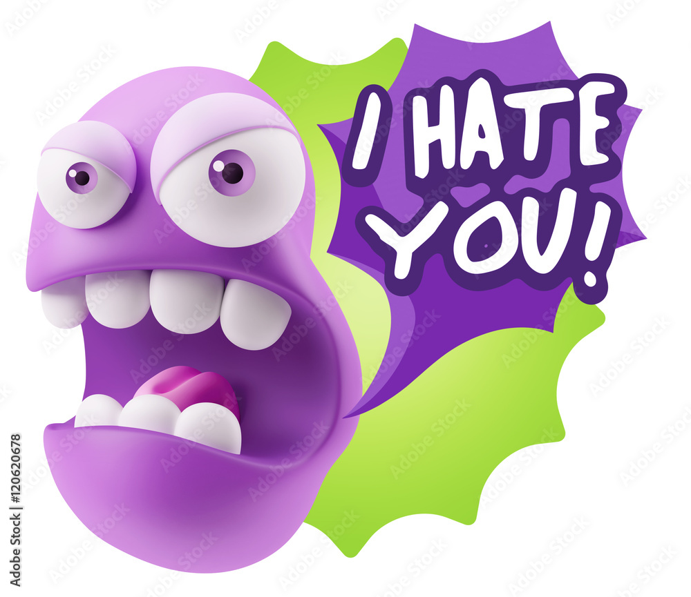 Obraz premium 3d Rendering Angry Character Emoji saying I Hate you with Colorf