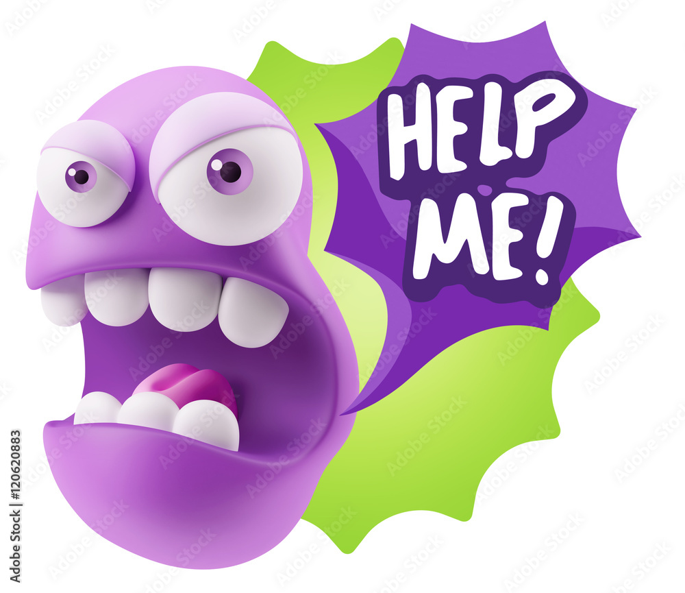 Obraz premium 3d Rendering Angry Character Emoji saying Help me with Colorful